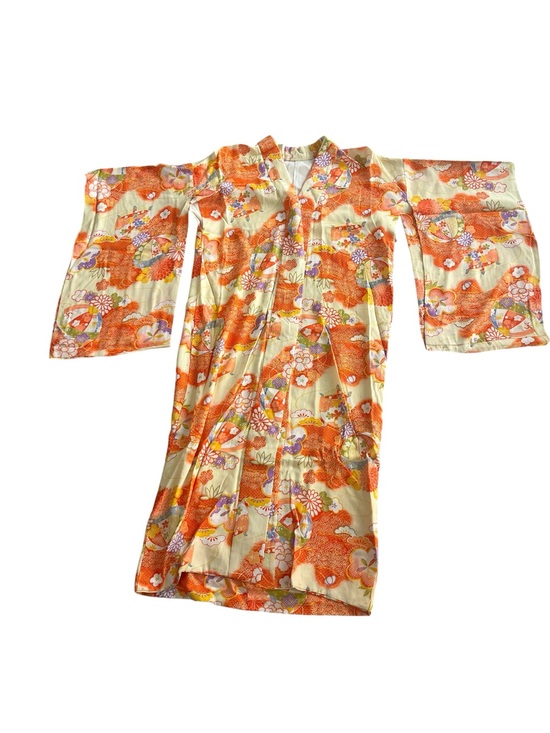 Handmade Other - Vintage Handmade Japanese Kimono Kaftan Caftan Zip Lined Floral Orange XLarge